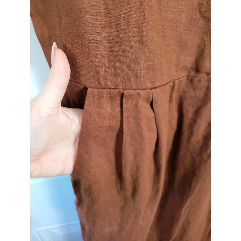 Quince 100% European Linen Scoop Neck Midi Dress Size S Chocolate Brown - Picture 4 of 9